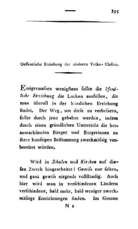 Oeffentliche Erziehung der niederen Volks-Classen.