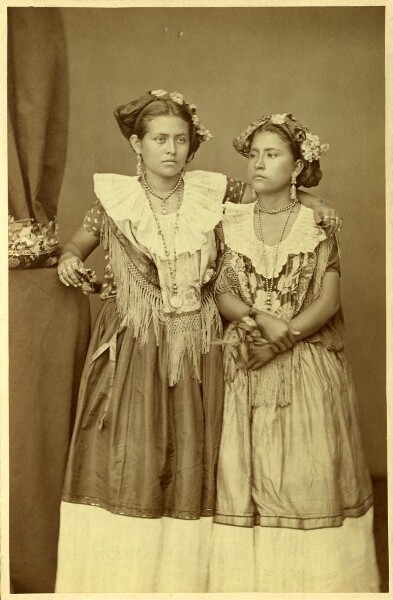 Two young Zapotec women in festive costume