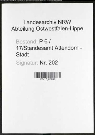 Sterberegister Standesamt Attendorn-Stadt