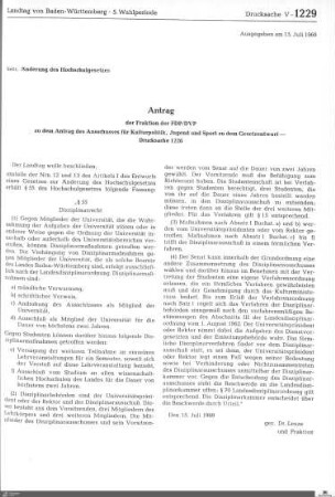 Anträge zur Änderung des Hochschulgesetzes