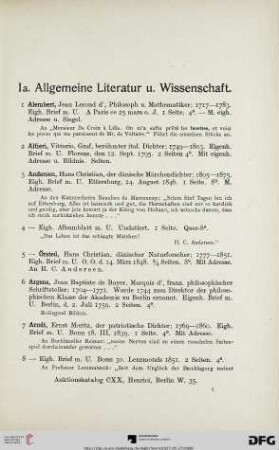 Ia. Allgemeine Literatur u. Wissenschaft (Nr. 1-329)