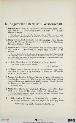 Ia. Allgemeine Literatur u. Wissenschaft (Nr. 1-329)