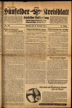 Ausgabe vom Montag, den 29. Dezember 1941.