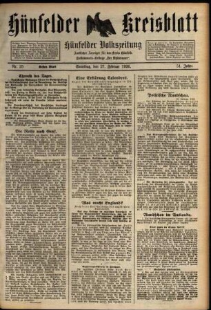Erste Ausgabe vom Samstag, den 27. Februar 1926.