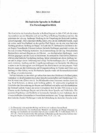 Die bairische Sprache in Russland : ein Forschungsüberblick