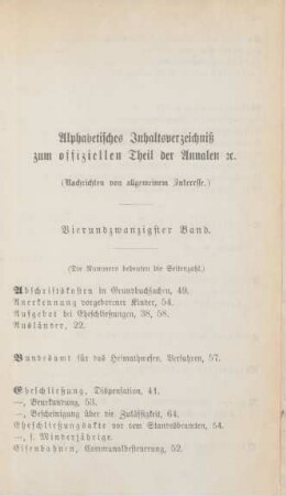 Alphabetisches Inhaltsverzeichniß zum offiziellen Theil der Annalen etc.