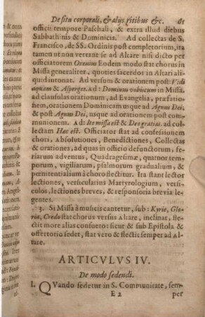 Articvlvs IV. De modo sedendi.