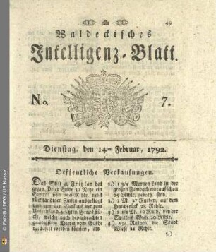 No. 7. Dienstag, den 14ten Februar, 1792