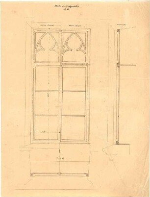 Gärtner, Friedrich von; München; Wittelsbacherpalast - Fenster EG (Grundriss, Ansicht, Schnitt)