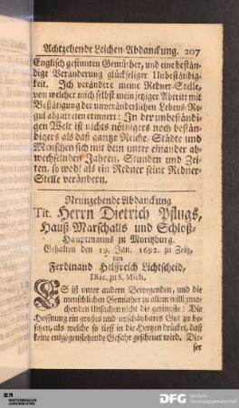 Neunzehende Abdanckung Tit. Herrn Dietrich Pflugs...