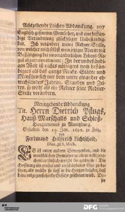 Neunzehende Abdanckung Tit. Herrn Dietrich Pflugs...