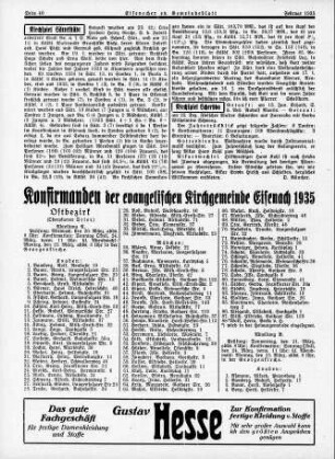Konfirmanden der evangelischen Kirchgemeinde Eisenach 1935