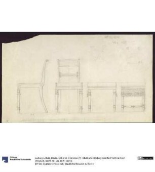 Berlin. Schloss Glienicke (?). Stuhl und Hocker, wohl für Prinz Karl von Preußen