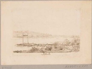 Die Elbfähre in Pillnitz bei Dresden, im Hintergrund das Schloss Pillnitz und der Borsberg