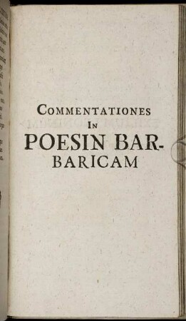Commentationes In Poesin Barbaricam.