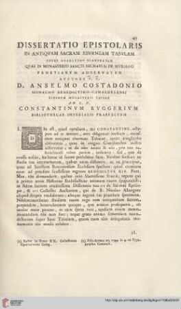 Dissertatio Epistolaris D. Anselmo Costadonio […]