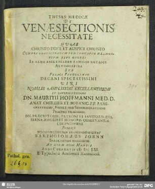 Theses medicae de venae sectionis necessitate
