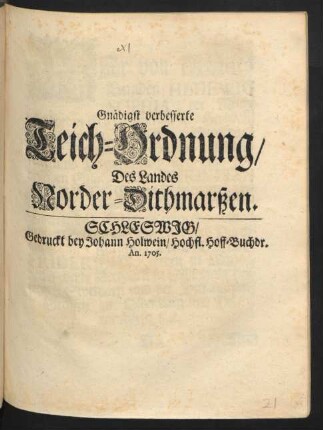 Gnädigst verbesserte Teich-Ordnung, Des Landes Norder-Dithmarßen