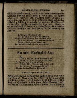 Am ersten Weyhnachts-Tage – Am Sonntage nach Weyhnachten