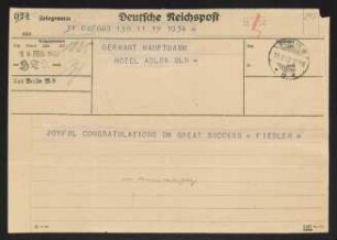 Brief von Hermann Georg Fiedler an Gerhart Hauptmann