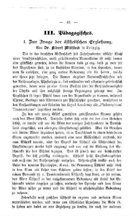 Zur Frage der ästhetischen Erziehung : Pädagogisches