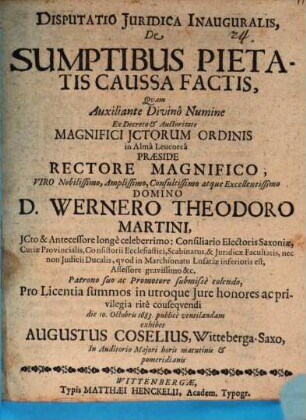 Disputatio Juridica Inauguralis, De Sumptibus Pietatis Caussa Factis