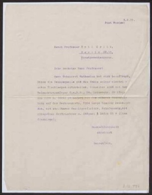 Schreiben an Emil Orlik, Berlin (Brief)