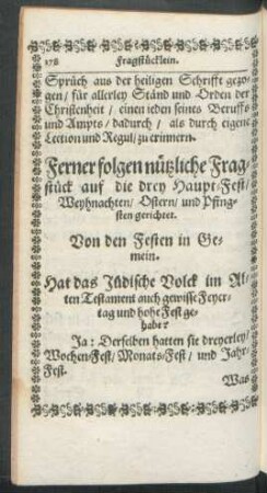 Ferner folgen nützliche Fragstück auf die drey Haupt-Fest/ Weynachten/ Ostern/ und Pfingsten gerichtet.
