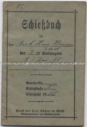 Schießbuch eines Musketiers aus dem Ersten Weltkrieg
