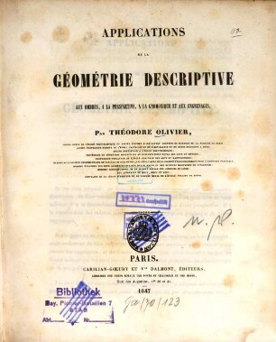 Applications de la Géomtrie descriptive aux ombres, à la perspective, à la gnomonique et aux engrenages, [1]. Texte