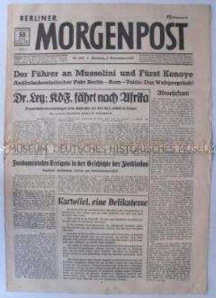Tageszeitung "Berliner Morgenpost" zum Beitritt Italiens zum Anti-Komintern-Pakt