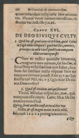 Caput XVI. De Deo Eiusque Cultu