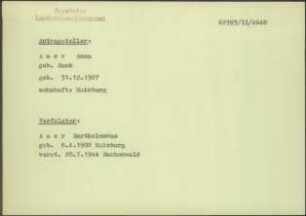 Eintrag in der Bundeszentralkartei (Teil des Testsamples): Auer, Bartholomäus