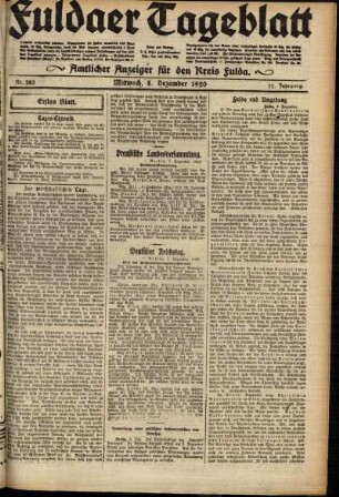 Erste Ausgabe vom Mittwoch, den 08. Dezember 1920.