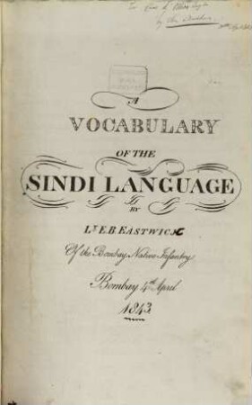 A vocabulary of the Sindi language