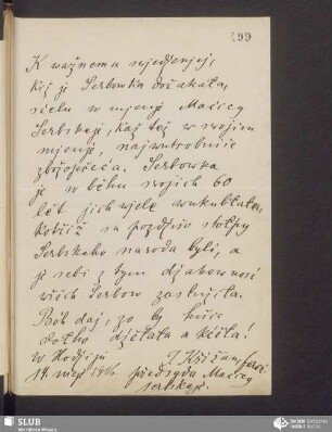 [postrowny list wot: towarstwo „Maćica Serbska“/Jan Pawoł Křižan, 14.05.1906]