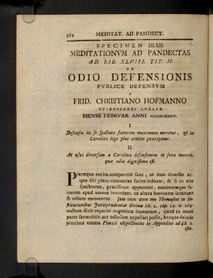 484-510, Spec. 562. De Odio defensionis