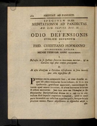 484-510, Spec. 562. De Odio defensionis