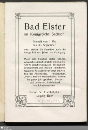 Bad Elster im Königreiche Sachsen : Kurzeit vom 1. Mai bis 30. September
