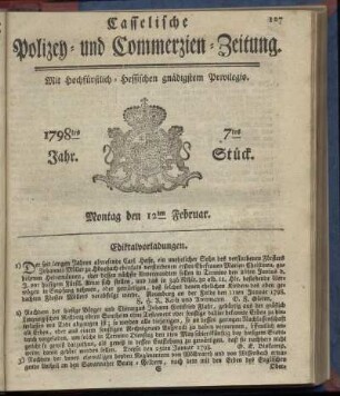 7tes Stueck, Montag den 12ten Februar 1798