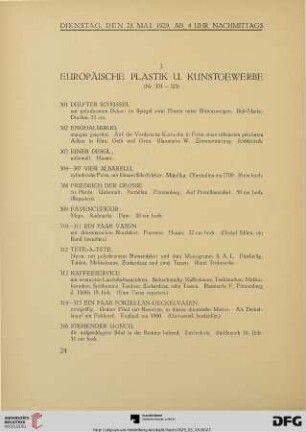 I. Europäische Plastik u. Kunstgewerbe (Nr. 301-328)