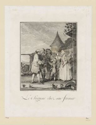Le seigneur chez son fermier, Blatt 20 der Folge "Suites d’Estampes pour servier a l’Histoire du Costume en France dans le Dix-Huitième Siècle"