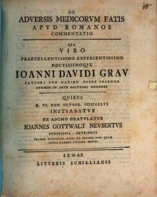 Commentatio de adversis medicorum fatis apud Romanos