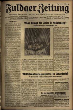 Erste Ausgabe vom Samstag, den 02. Oktober 1937.