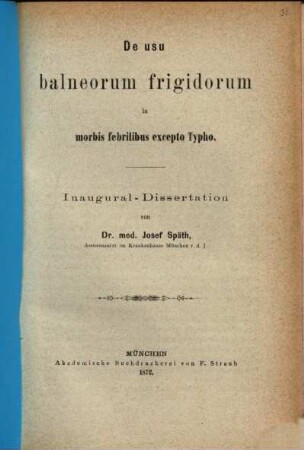 De usu balneorum frigidorum in morbis febrilibus excepto Typho
