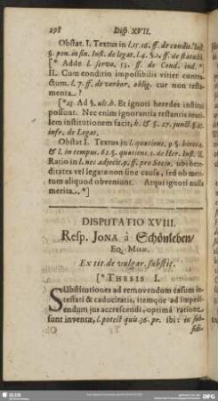 Disputatio XVIII. Resp. Iona a Schönleben, Eq. Misn. Ex tit. de vulgar. substit.