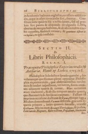 Sectio II. De Libris Philosophicis.