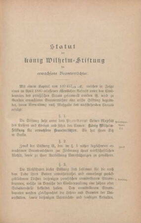 Statut der König Wilhelm-Stiftung für erwachsene Beamtentöchter