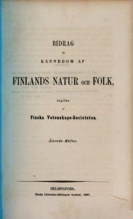 Bidrag till kännedom av Finlands natur och folk, 8. 1867