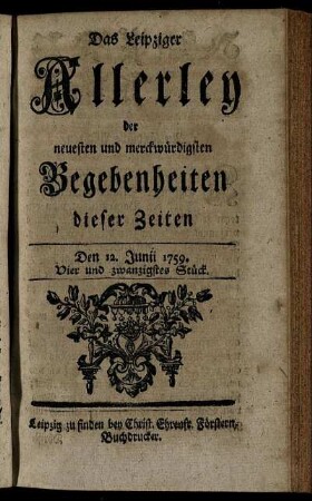 Den 12. Junii 1759. Vier und zwanzigstes Stück.